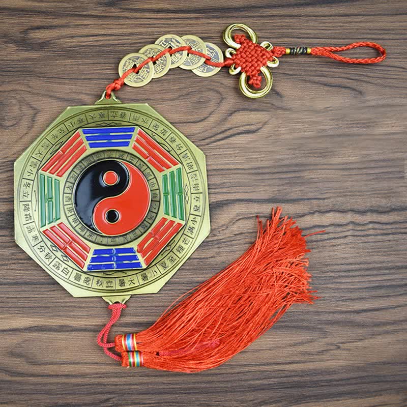 Feng Shui Bagua Map with Five Emperor Coins | 6.5cm Harmony Symbol