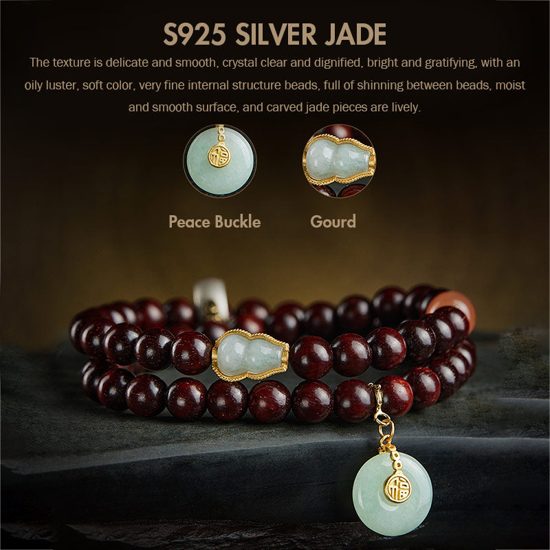 Chinese Zodiac Bracelet with Small Leaf Red Sandalwood & Jade for Protection