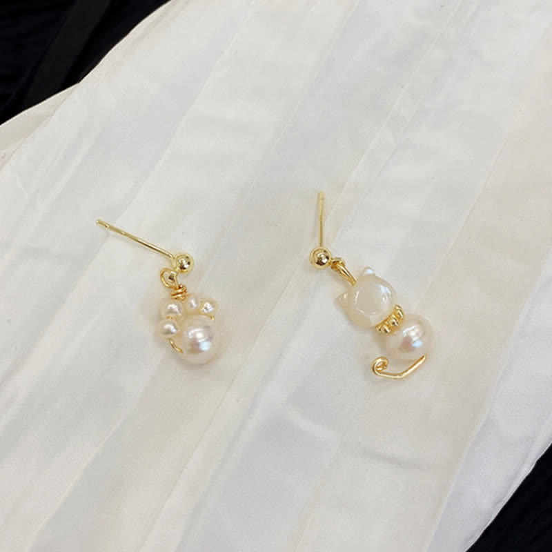 Pearl Wisdom Stud Earrings with Cat Paw Design