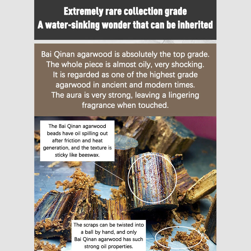 Bracelet de méditation en bois d'agar Bai Qinan pour la force 17 cm