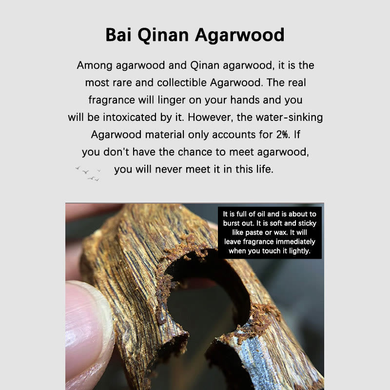 Bracelet de méditation en bois d'agar Bai Qinan pour la force 17 cm