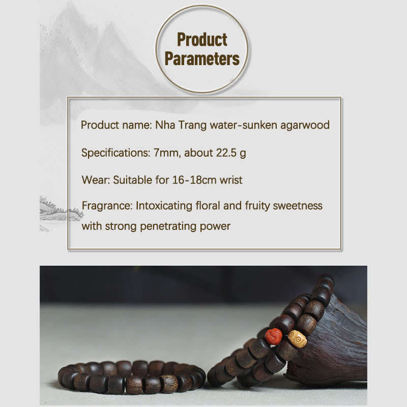 Bracelet de méditation en bois d'agar Bai Qinan pour la force 17 cm
