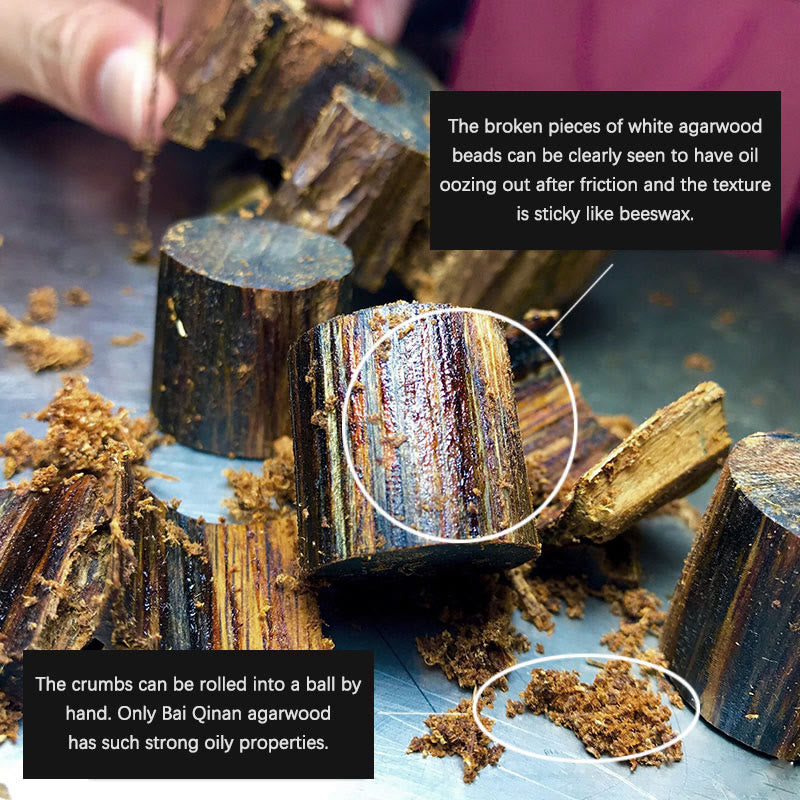 Bracelet de méditation en bois d'agar Bai Qinan pour la force 17 cm