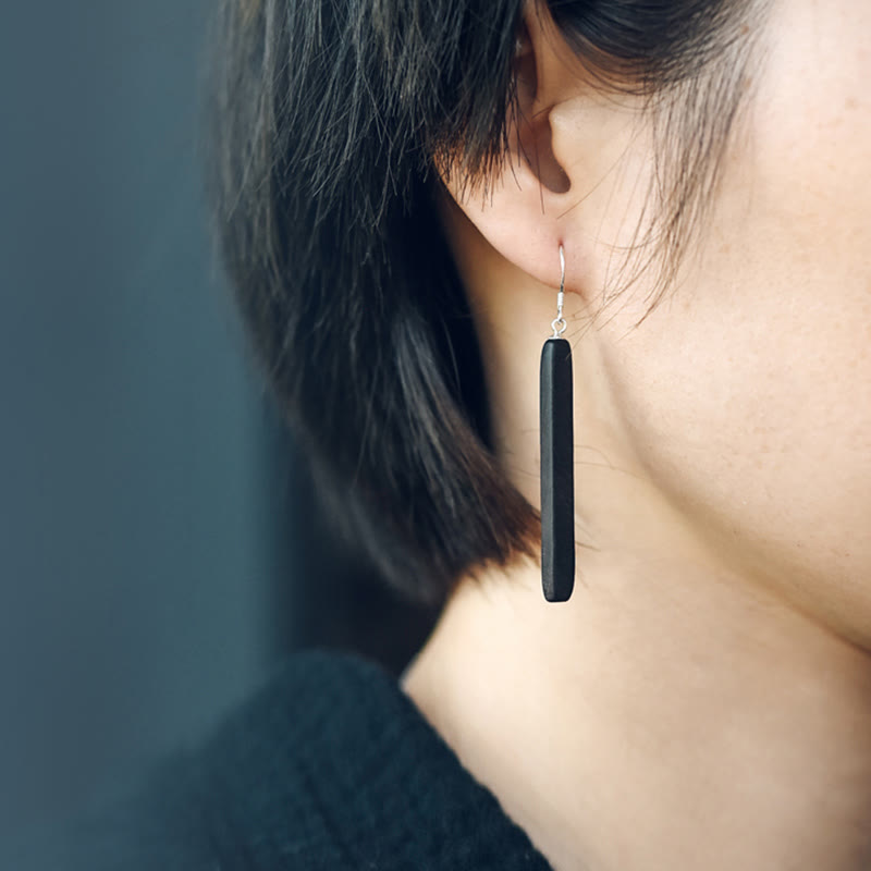 Boucles d'oreilles pendantes en bois d'ébène Balance Peace en argent sterling 925