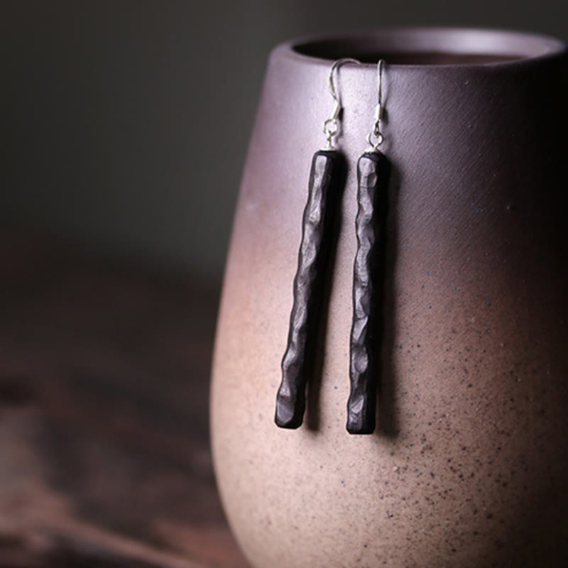 Boucles d'oreilles pendantes en bois d'ébène Balance Peace en argent sterling 925