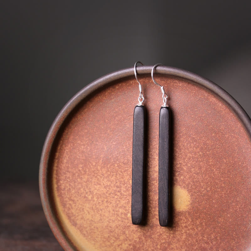 Boucles d'oreilles pendantes en bois d'ébène Balance Peace en argent sterling 925