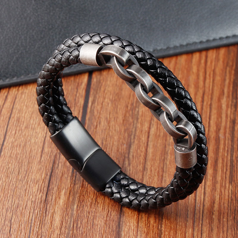 Bracelet en cuir et acier titane Balance