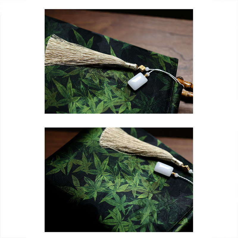 Sac à main en bambou avec motif papillon et poisson koï et poignées en jade