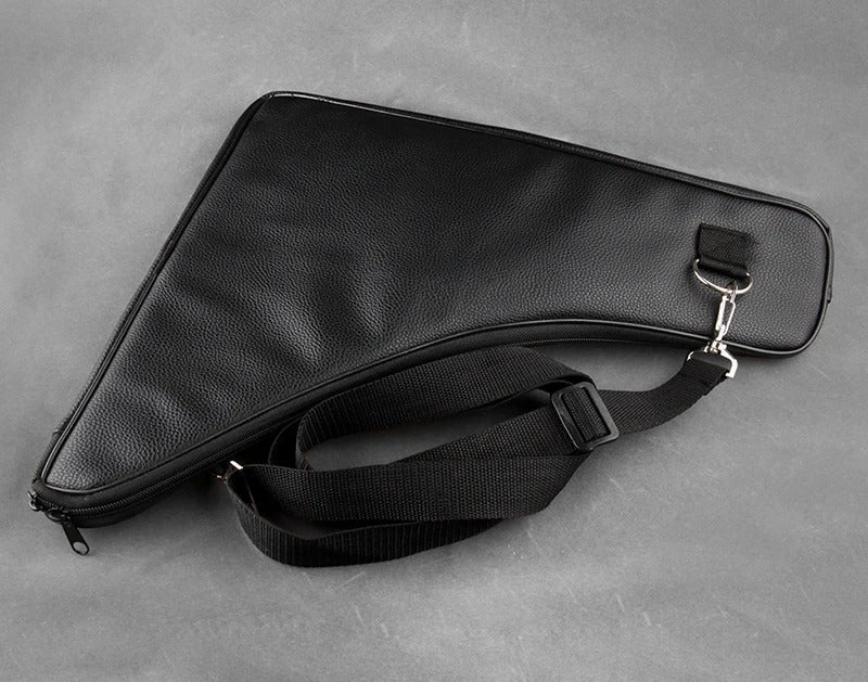 Black leather triangular gun case with shoulder strap and metal clip for Bamboo Pan Flute