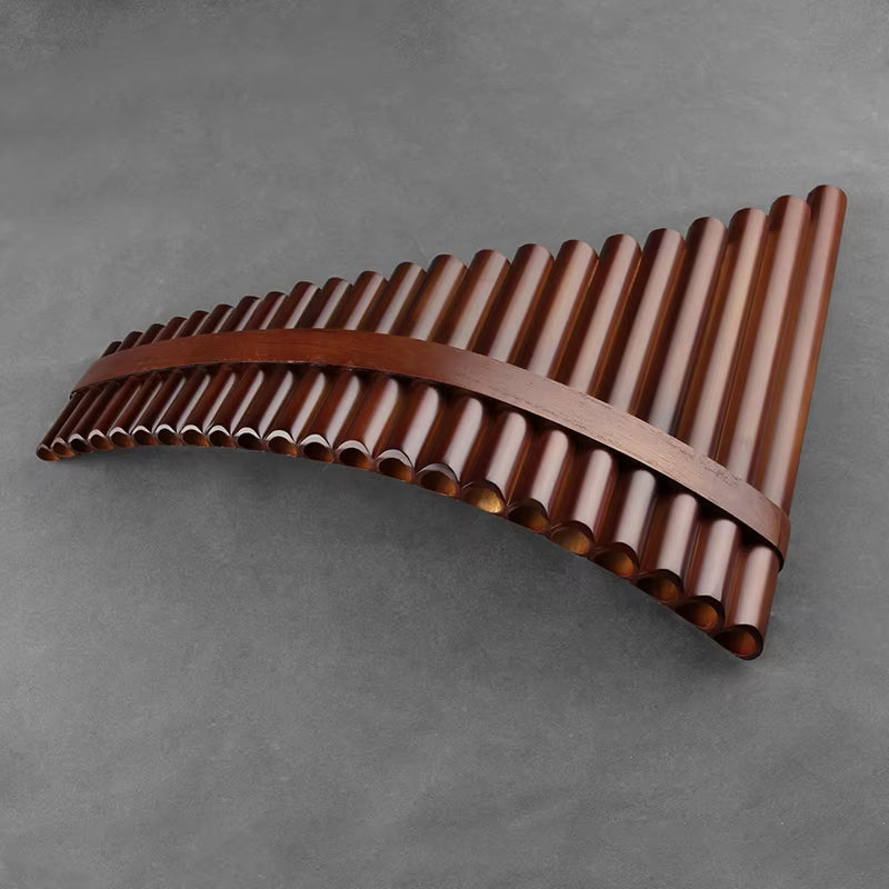 Handcrafted Bamboo Pan Flute with 22 Pipes in G Key, showcasing graduated tubes