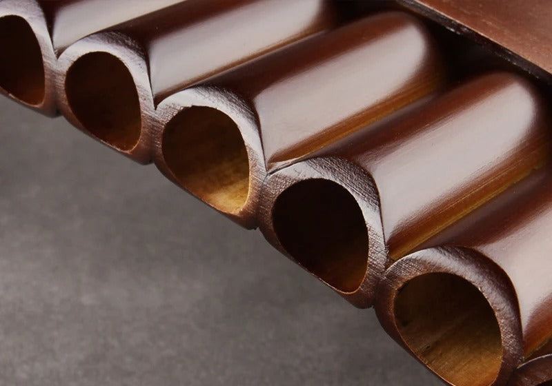 Row of copper pipes in parallel for Bamboo Pan Flute, 22 Pipes, G Key, Handcrafted