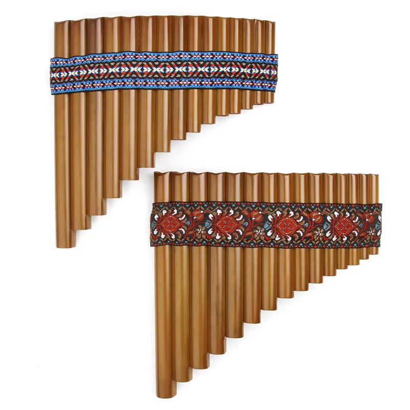 Bamboo Pan Flute G Key with decorative woven bands on top of 15 pipes