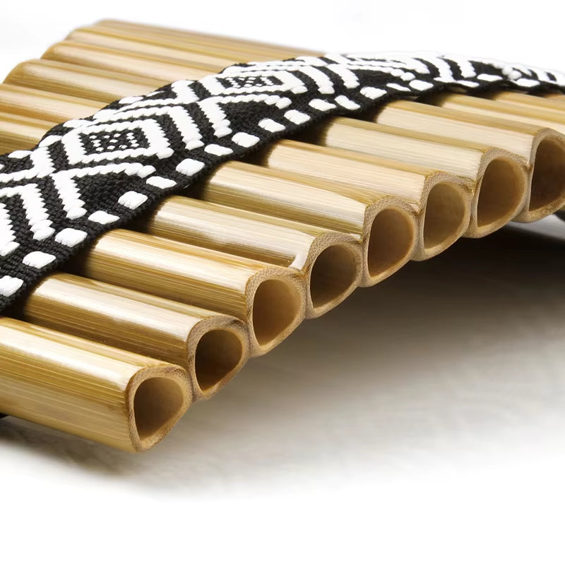Bamboo Pan Flute G Key with 15 pipes and patterned band, elegant musical instrument