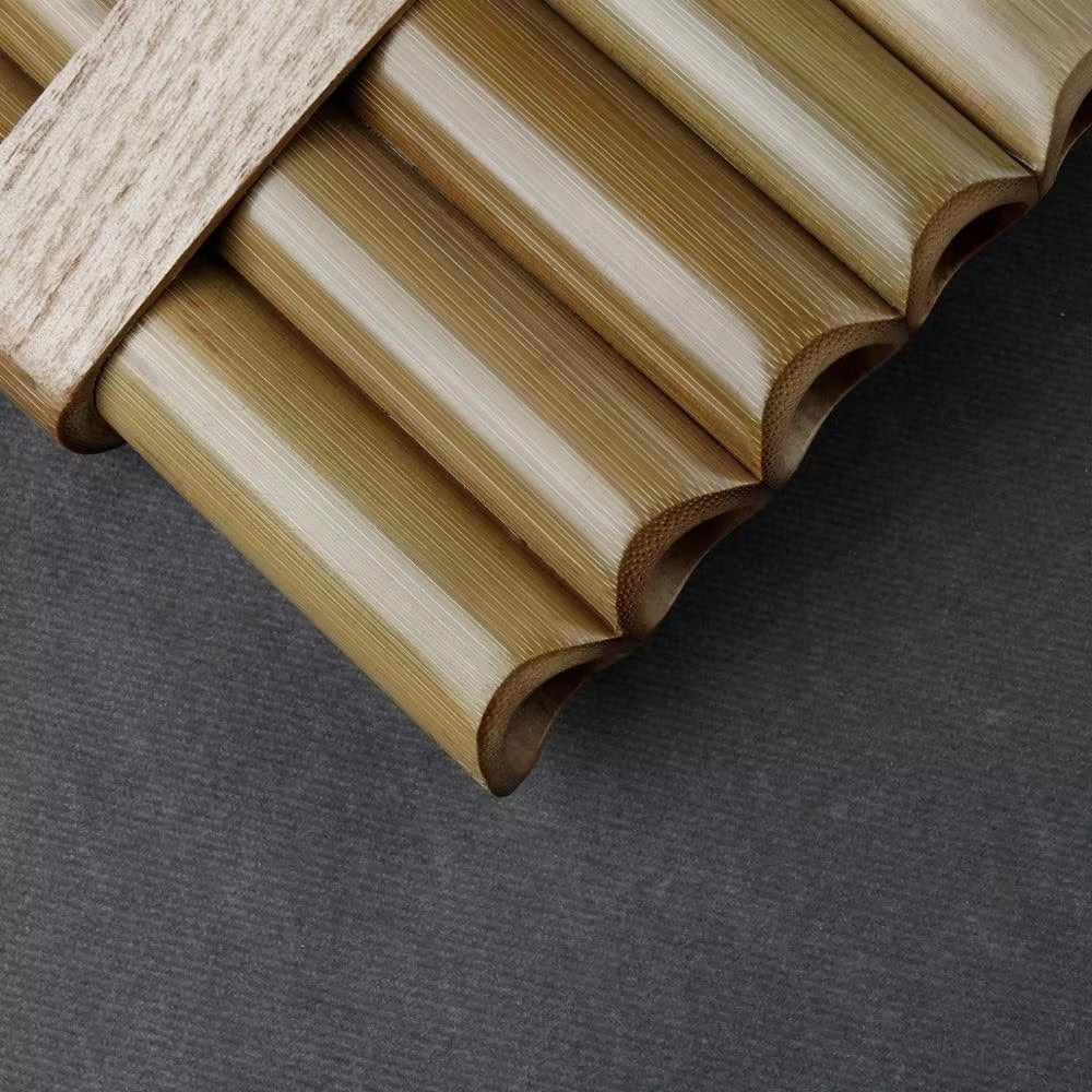 Decorative wooden crown molding on Bamboo Pan Flute G Key handmade instrument