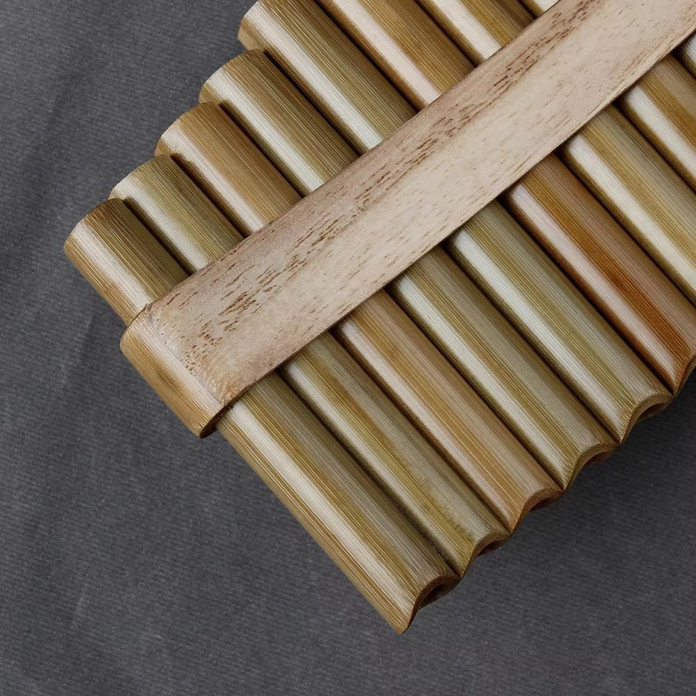 Bamboo Pan Flute G Key handmade instrument with bamboo tubes and wooden strip binding