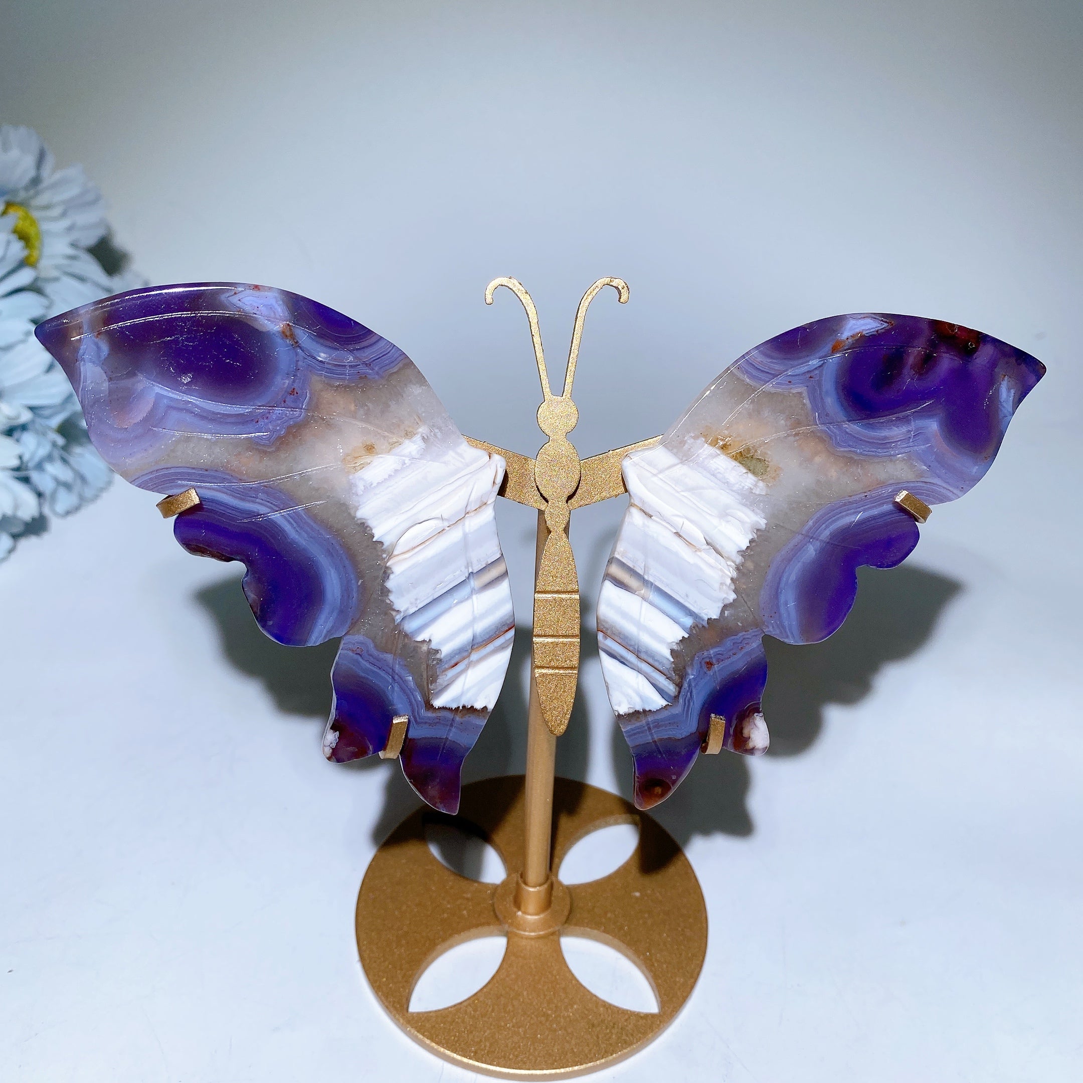 Banded Purple Agate Butterfly Wings Crystal Figurine 16cm