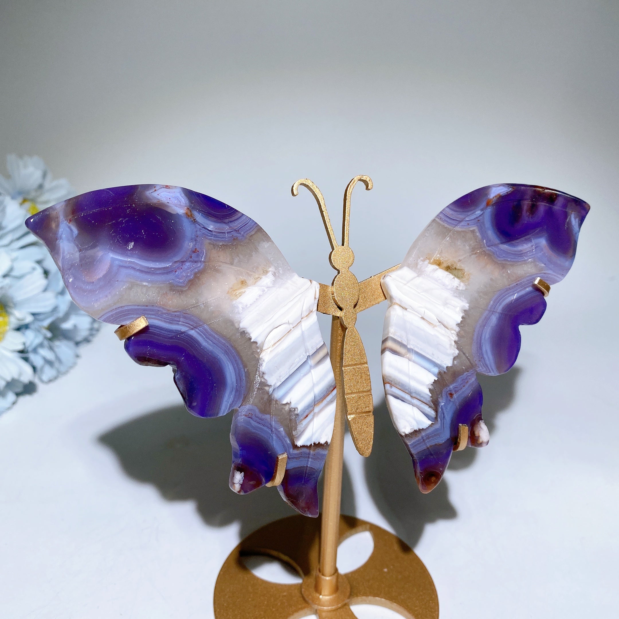 Banded Purple Agate Butterfly Wings Crystal Figurine 16cm