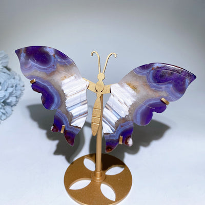 Figurine en cristal d'ailes de papillon en agate violette à bandes 16 cm