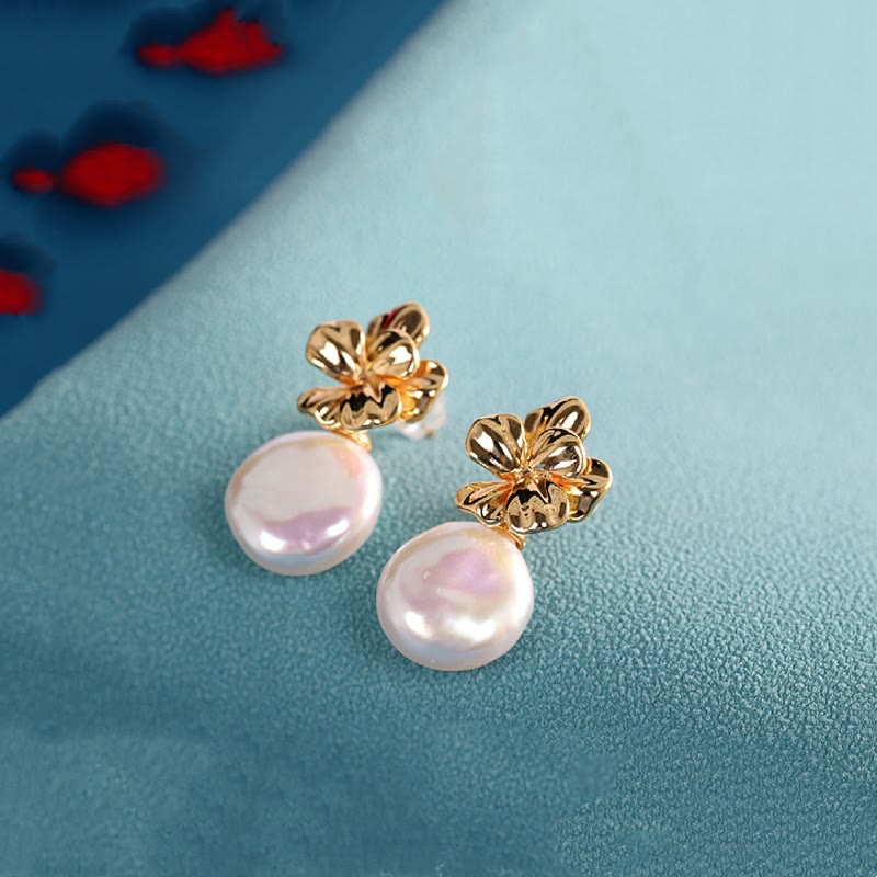 Boucles d'oreilles pendantes en argent sterling 925 avec perles baroques et fleurs