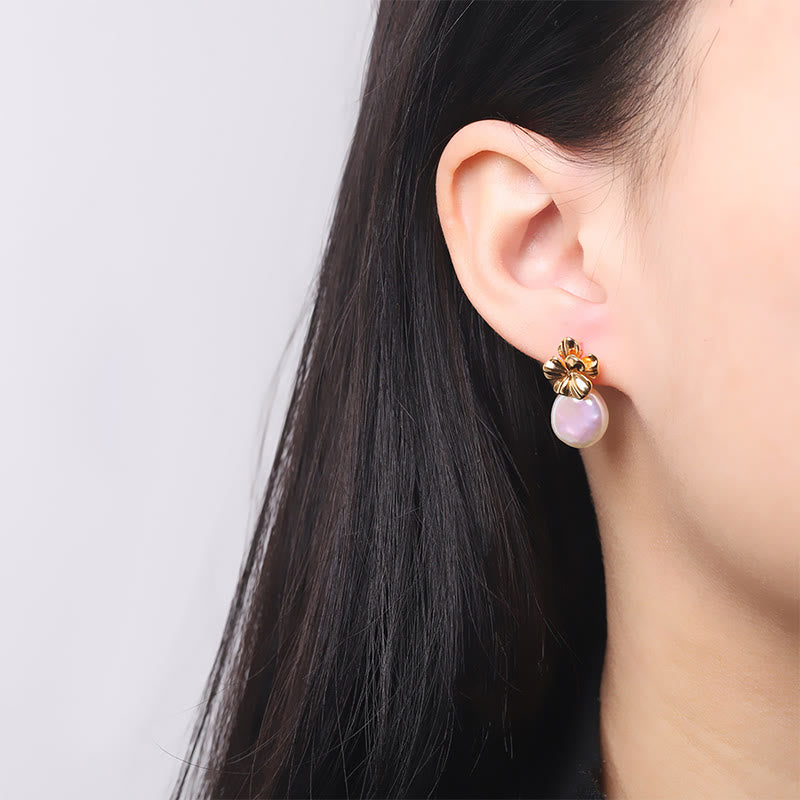 Boucles d'oreilles pendantes en argent sterling 925 avec perles baroques et fleurs