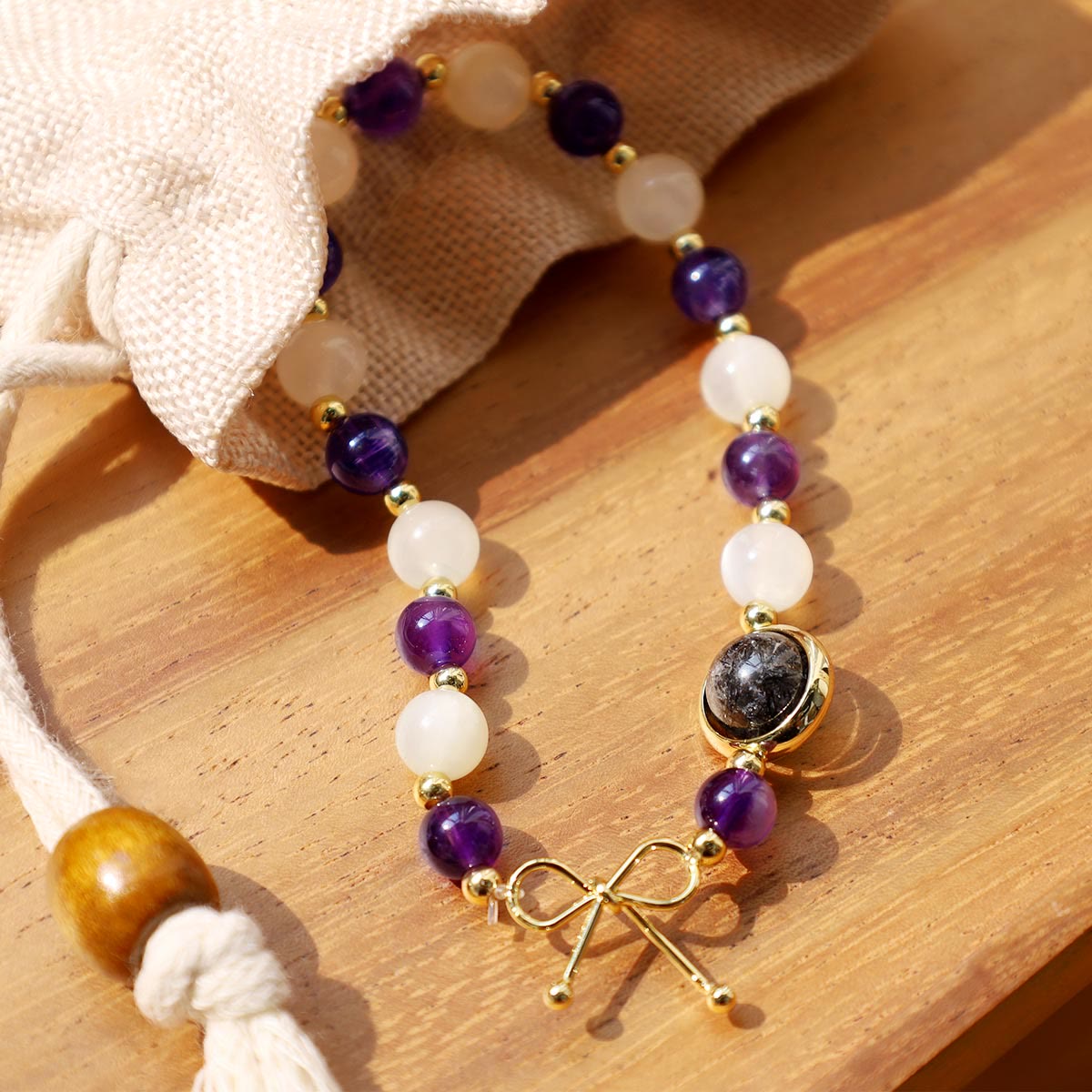 Bracelet de perles de guérison spirituelle en améthyste œil de chat