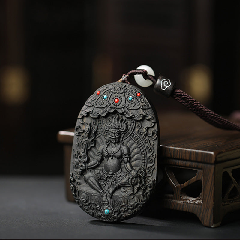 Collier en bois d'agar avec pendentif Om Mani Padme Hum et signe du zodiaque chinois
