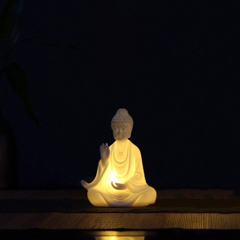 Ceramic Avalokitesvara Buddha Statue LED Blessing 8x11.5cm