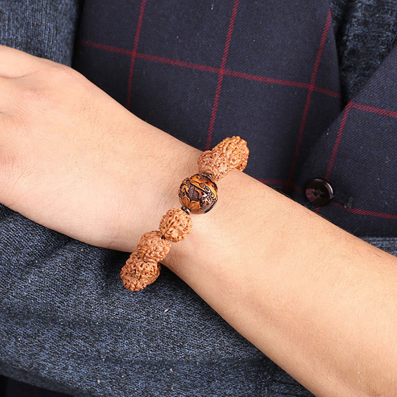 Unisex Pixiu Wealth Luck Bracelet with Rudraksha Bodhi Seed