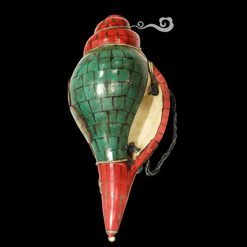 Coquillage tibétain Shankha fait main 23 cm | Décoration Zen