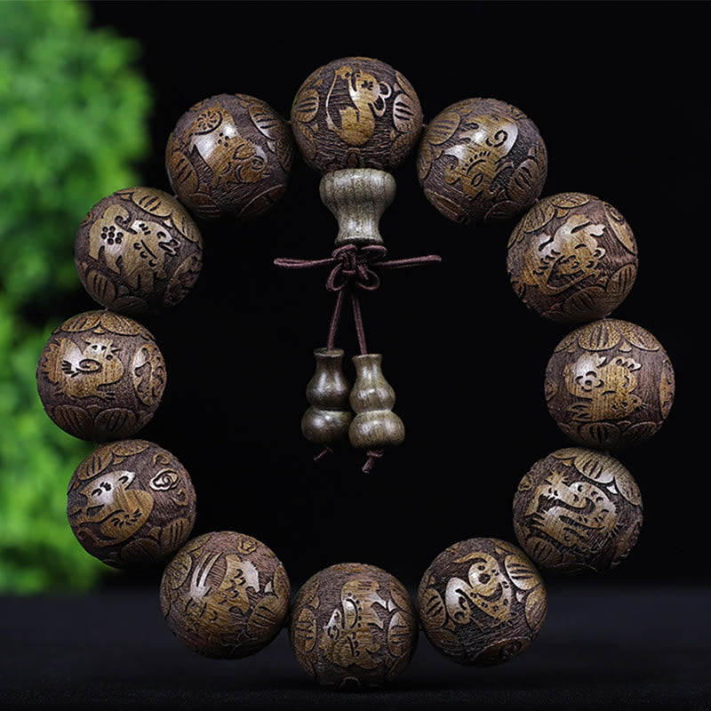 Bracelet zodiaque chinois en bois de rose | 12 perles du zodiaque Chaleur