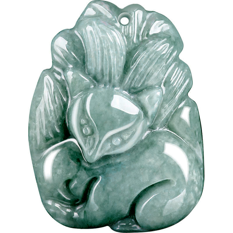 Natural Green Jade Nine-Tailed Fox Prosperity Necklace
