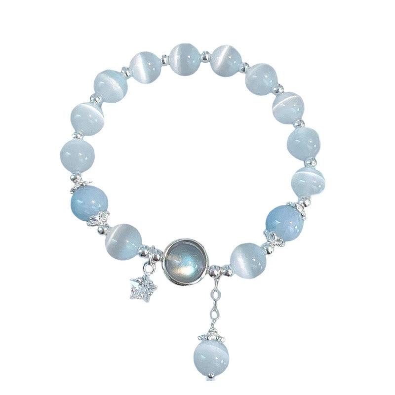 8mm Moonstone Bracelet with Cat's Eye for Support & Peace