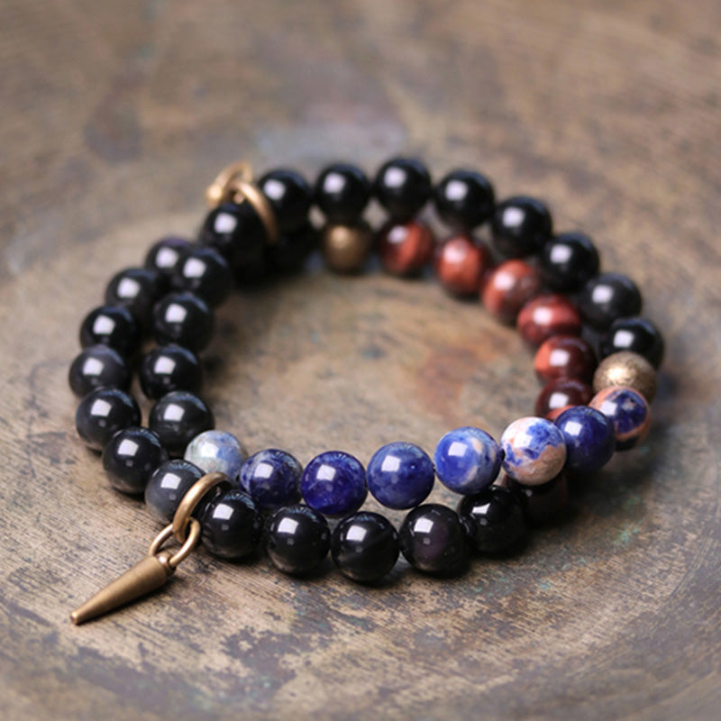 Black Obsidian & Sodalite Strength Couple Bracelet