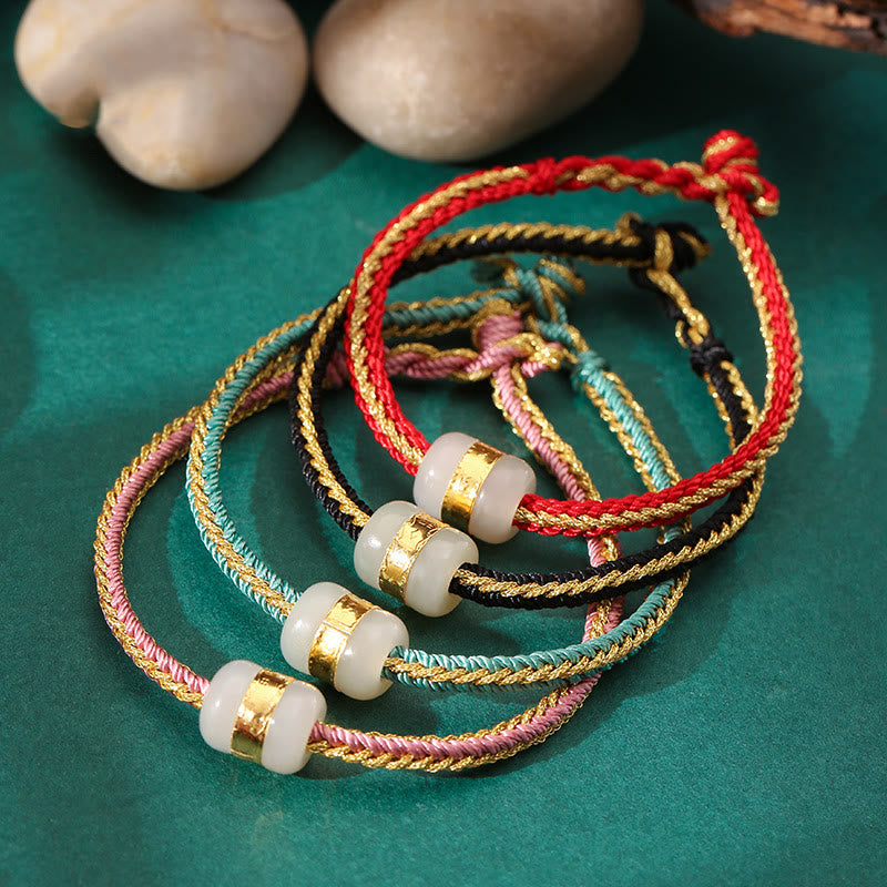 999 Gold Hetian White Jade Om Mani Padme Hum Fu Luck Bracelet