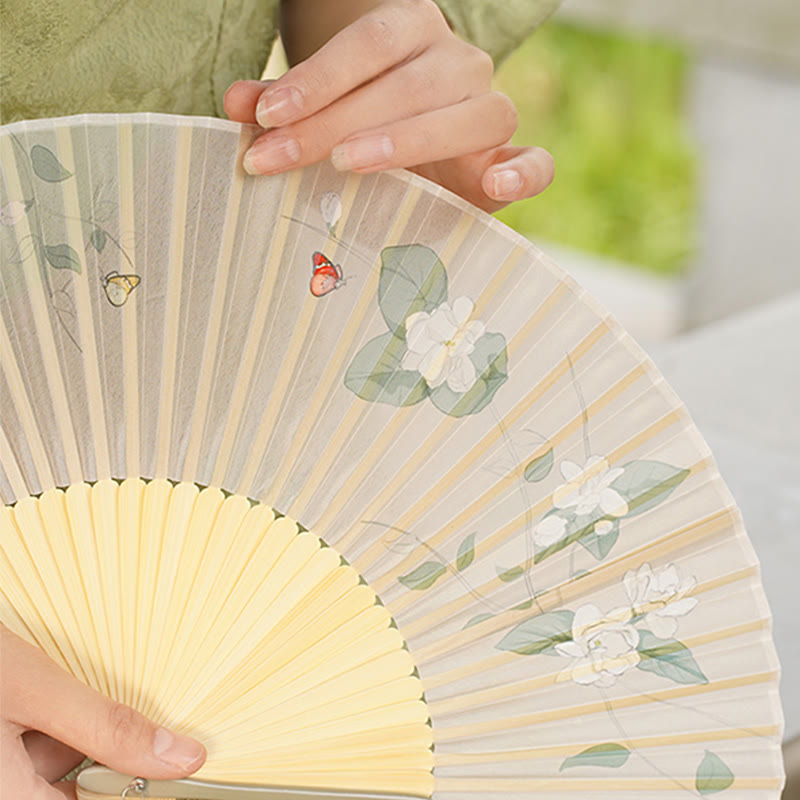 Chinese Folding Fan Jasmine Bamboo Handheld Fan 38cm