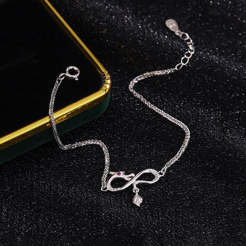 999 Sterling Silver Dragon Bracelet with Zircon Endless Knot Charm