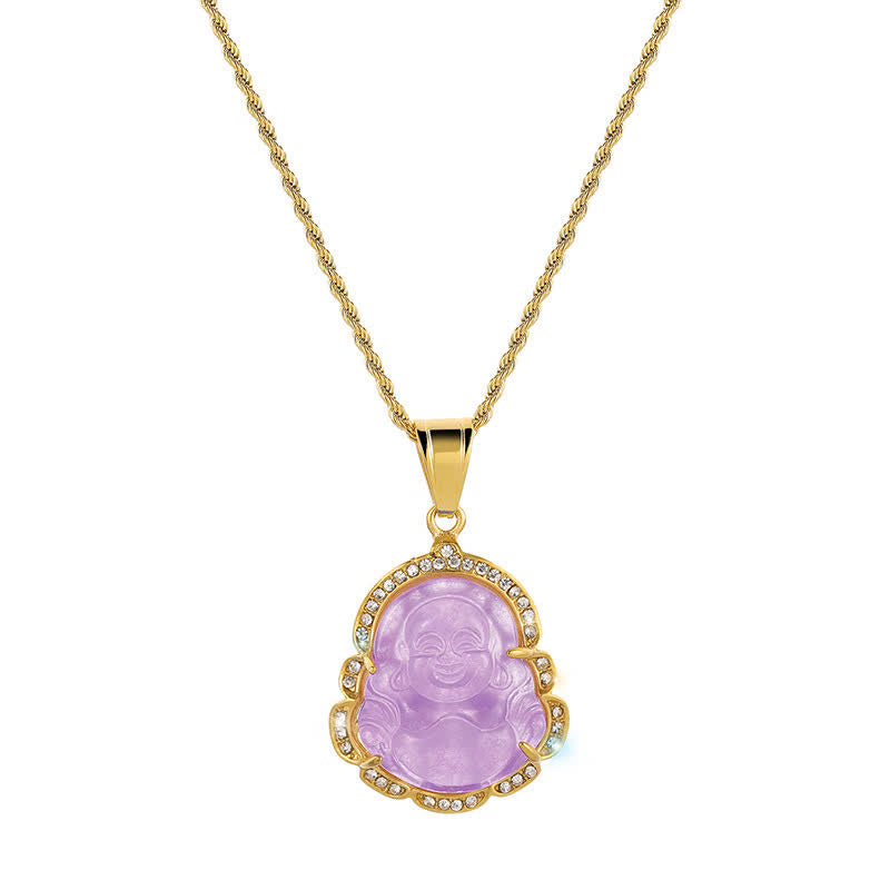 Gold Filled Laughing Buddha Jade Necklace Pendant for Luck