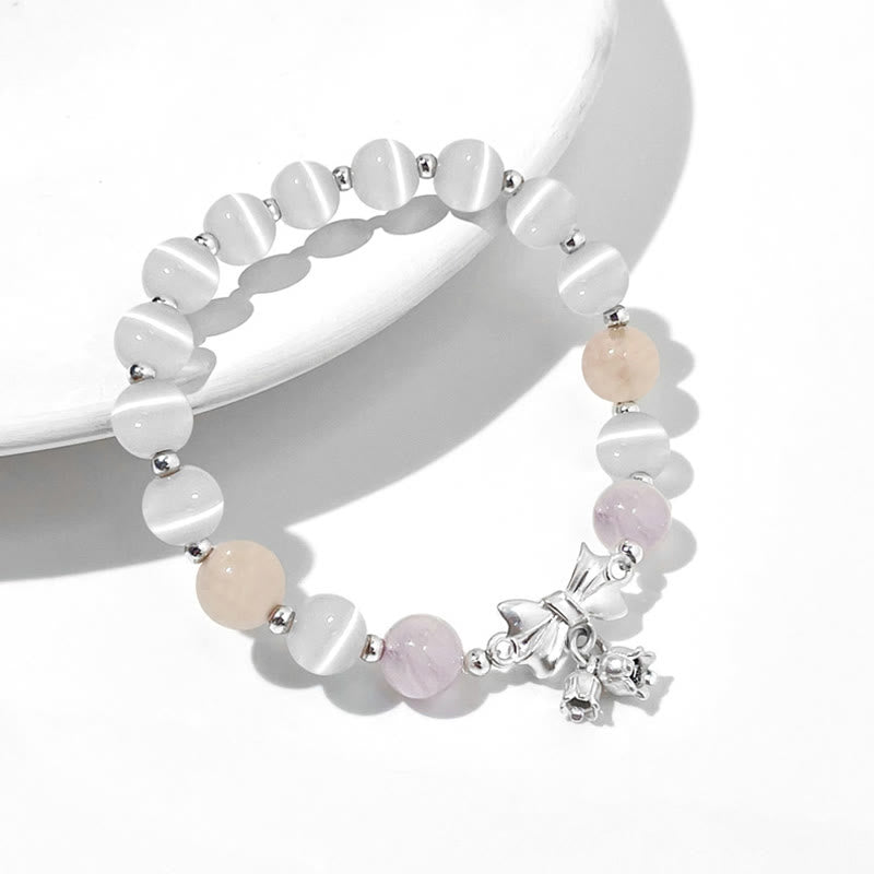 Bracelet en améthyste œil de chat et lavande 8 mm
