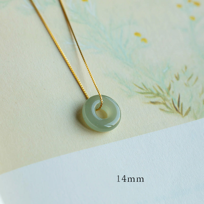 14mm Natural Jade & Cyan Jade Peace Necklace for Luck & Abundance