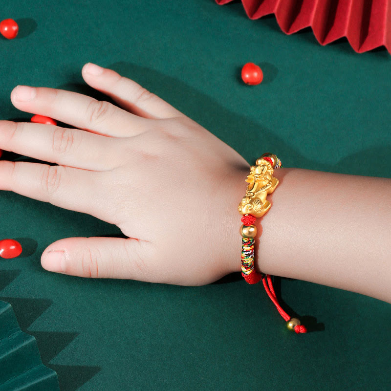 Kids Pixiu Bracelet in 999 Sterling Silver with King Kong Knot for Protection