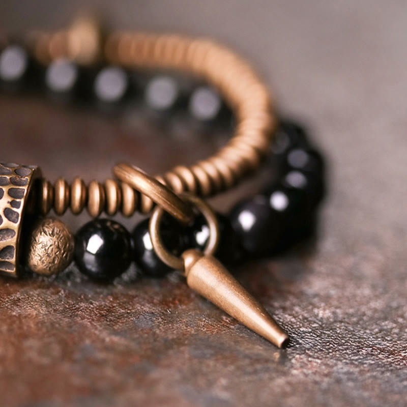 Unisex Rainbow Obsidian Copper Inner Peace Bracelet 6mm