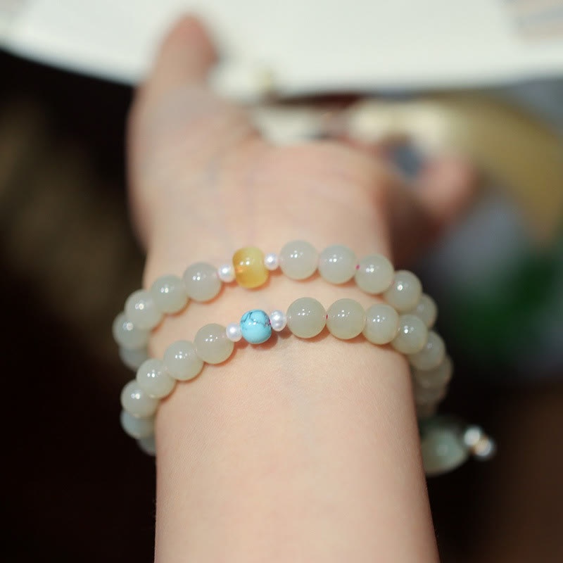 8mm Hetian Jade Lotus Bracelet Double Wrap for Abundance