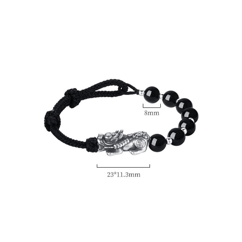 8mm Black Obsidian Pixiu Bracelet for Strength & Wealth