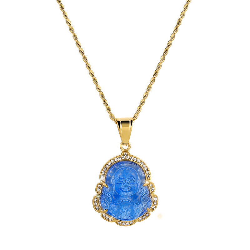 Gold Filled Laughing Buddha Jade Necklace Pendant for Luck