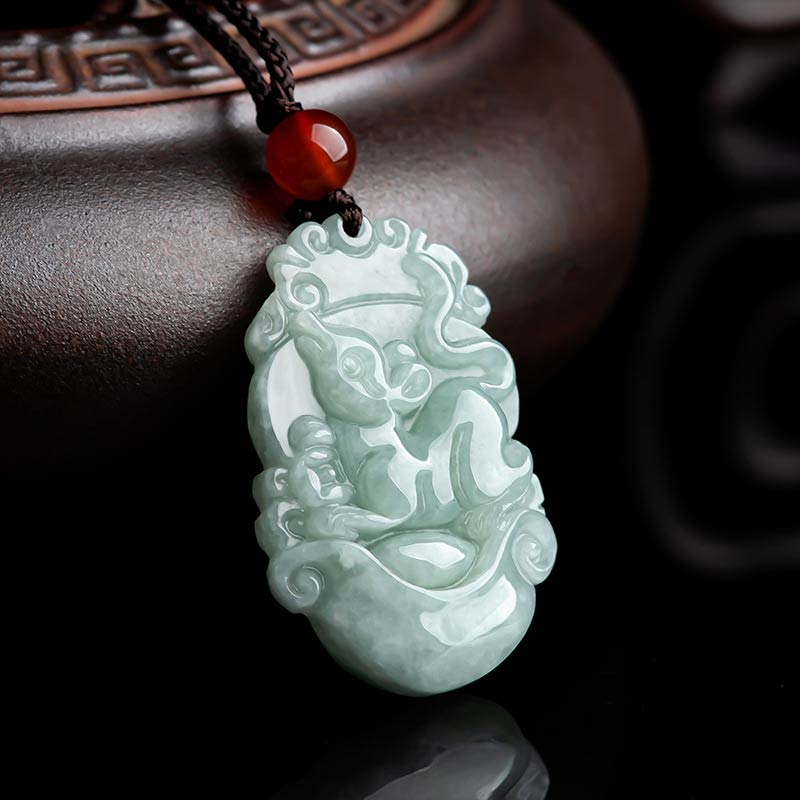 Unisex Jade Chinese Zodiac Success Pendant Necklace