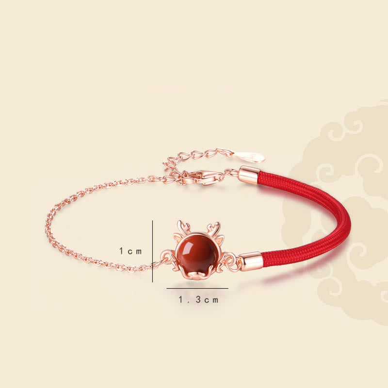 Sterling Silver Dragon Red Agate Bracelet for Protection & Luck