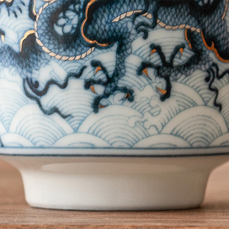 Small Blue White Dragon Ceramic Teacup | 45ml Kung Fu Tea