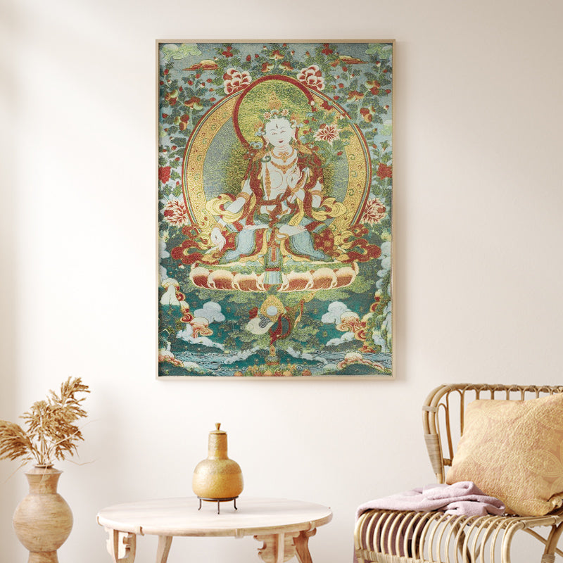 24x36 Inch Tibetan Embroidery White Tara Thangka Tapestry
