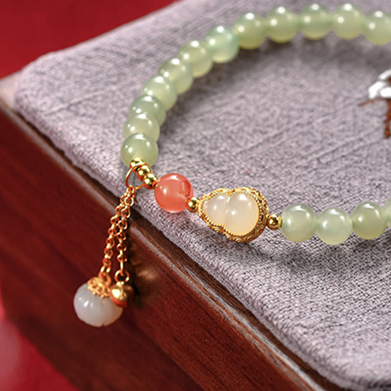 Hetian Jade Lotus Abundance Luck Bracelet 925 Silver