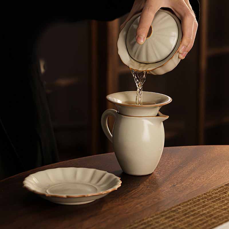 Service à thé Gaiwan en céramique beige à motif de fleurs de prunier, 120 ml